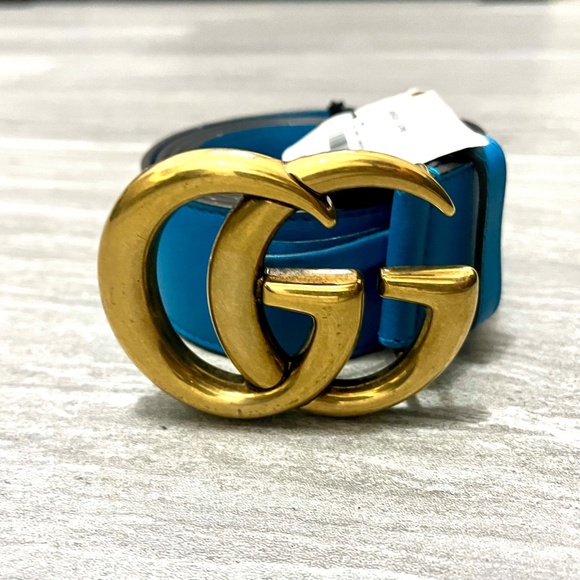 ✨ Gucci Calfskin Double G 40 mm Belt | New Bright Turquoise | NWT ✨ - Picture 7 of 8